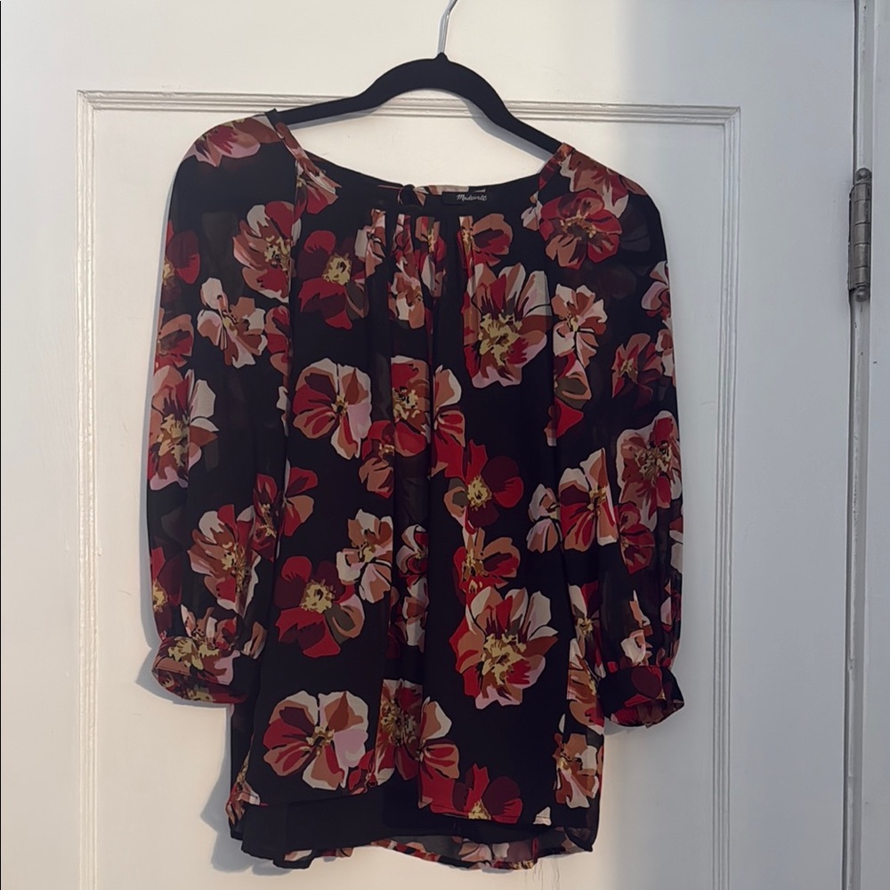 Floral Black and Red Women's Top